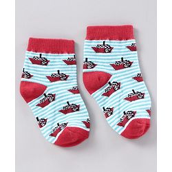 Cutewalk by Babyhug Anti-bacterial Ankle Length Terry Socks Pack of 5 Crab Design - Blue Navy White