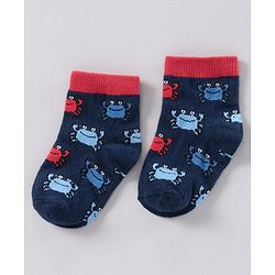 Cutewalk by Babyhug Anti-bacterial Ankle Length Terry Socks Pack of 5 Crab Design - Blue Navy White