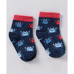 Cutewalk by Babyhug Anti-bacterial Ankle Length Terry Socks Pack of 5 Crab Design - Blue Navy White
