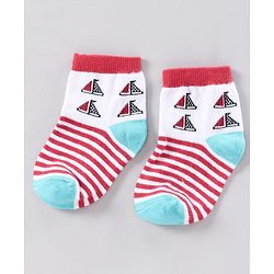 Cutewalk by Babyhug Anti-bacterial Ankle Length Terry Socks Pack of 5 Crab Design - Blue Navy White
