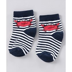 Cutewalk by Babyhug Anti-bacterial Ankle Length Terry Socks Pack of 5 Crab Design - Blue Navy White
