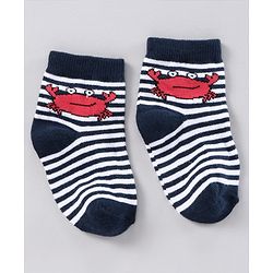 Cutewalk by Babyhug Anti-bacterial Ankle Length Terry Socks Pack of 5 Crab Design - Blue Navy White