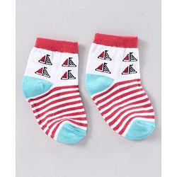 Cutewalk by Babyhug Anti-bacterial Ankle Length Terry Socks Pack of 5 Crab Design - Blue Navy White