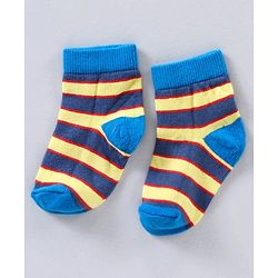 Cute Walk by Babyhug Ankle Length Antibacterial Cotton Socks Stripe Design Pack Of 5 - Blue Grey Red Orange