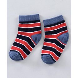 Cute Walk by Babyhug Ankle Length Antibacterial Cotton Socks Stripe Design Pack Of 5 - Blue Grey Red Orange