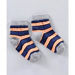 Cute Walk by Babyhug Ankle Length Antibacterial Cotton Socks Stripe Design Pack Of 5 - Blue Grey Red Orange