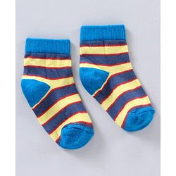Cute Walk by Babyhug Ankle Length Antibacterial Cotton Socks Stripe Design Pack Of 5 - Blue Grey Red Orange