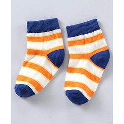 Cute Walk by Babyhug Ankle Length Antibacterial Cotton Socks Stripe Design Pack Of 5 - Blue Grey Red Orange