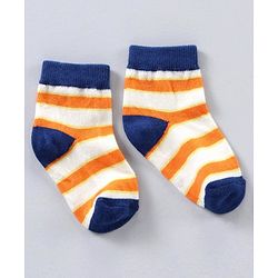Cute Walk by Babyhug Ankle Length Antibacterial Cotton Socks Stripe Design Pack Of 5 - Blue Grey Red Orange