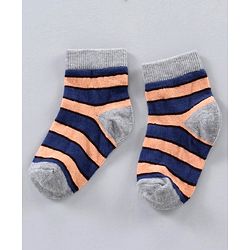 Cute Walk by Babyhug Ankle Length Antibacterial Cotton Socks Stripe Design Pack Of 5 - Blue Grey Red Orange