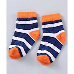 Cute Walk by Babyhug Ankle Length Antibacterial Cotton Socks Stripe Design Pack Of 5 - Blue Grey Red Orange