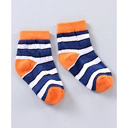 Cute Walk by Babyhug Ankle Length Antibacterial Cotton Socks Stripe Design Pack Of 5 - Blue Grey Red Orange