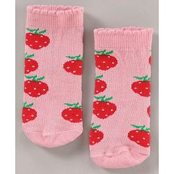 Cute Walk by Babyhug Cotton Blend Ankle Length Anti Bacterial Socks Strawberry Design Pack of 3 - Red Pink