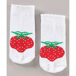 Cute Walk by Babyhug Cotton Blend Ankle Length Anti Bacterial Socks Strawberry Design Pack of 3 - Red Pink