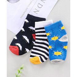 Cute Walk by Babyhug Ankle Length Anti Bacterial Socks Sun Design Pack of 3 - Blue White