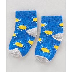 Cute Walk by Babyhug Ankle Length Anti Bacterial Socks Sun Design Pack of 3 - Blue White