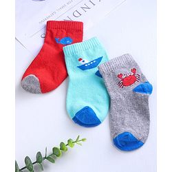 Cute Walk by Babyhug Ankle Length Anti Bacterial Socks Printed Pack of 3 - Multicolour