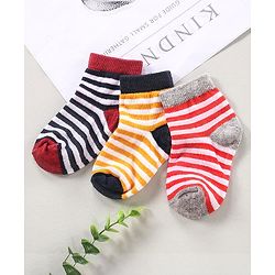 Cute Walk by Babyhug Cotton Anti Bacterial Ankle Length Socks Striped Pack of 3 - Multicolour