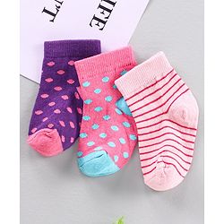 Cute Walk by Babyhug Cotton Knit Regular Length Antibacterial Socks Multi Design Pack Of 3 - Multicolour
