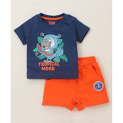 Babyhug Half Sleeves Tee & Shorts Birds - Navy Orange