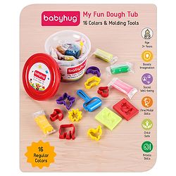 Babyhug My Fun Dough Jumbo Return Gift Set Tub with 12 Tools Pack of 16 - 400 g