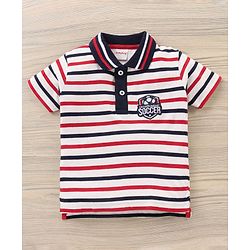 Babyhug Cotton Half Sleeves Tee & Shorts Set Stripes - White Red