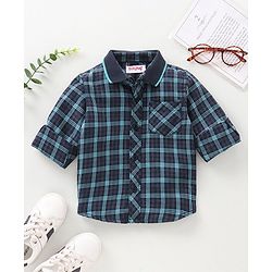 Babyhug Full Sleeves Checked Shirt - Navy Blue