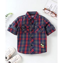 Babyhug Full Sleeves Cotton Checks Shirt - Orange Blue