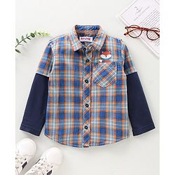 Babyhug Doctor Sleeves Checks Shirt- Navy Blue Orange