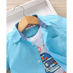 Babyhug Cotton Woven Half Sleeves Shirt Solid With Printed Inner Tee - Blue