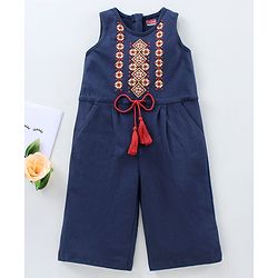 Babyhug Sleeveless Cotton Ethnic Jumpsuit Embroidered - Blue