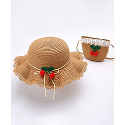 Babyhug Straw Hat With Bow & Purse - Brown