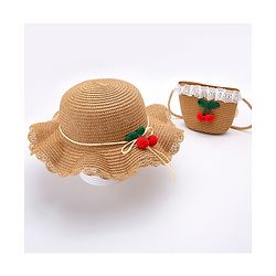 Babyhug Straw Hat With Bow & Purse - Brown