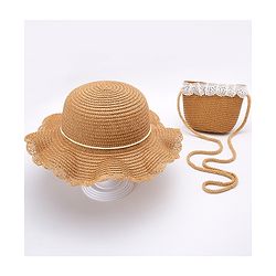 Babyhug Straw Hat With Bow & Purse - Brown