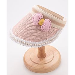 Babyhug Crochet Straw Hat With Bow Free Size - Pink