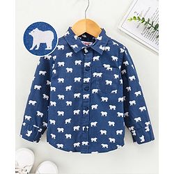 Babyhug Full Sleeves Cotton Shirt Bear Print- Blue