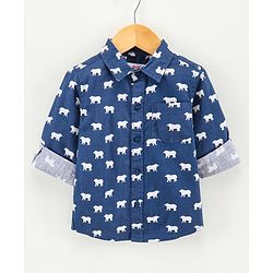 Babyhug Full Sleeves Cotton Shirt Bear Print- Blue