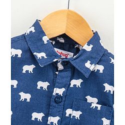 Babyhug Full Sleeves Cotton Shirt Bear Print- Blue