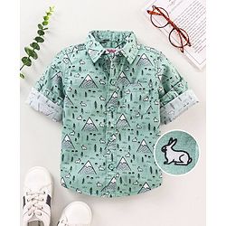 Babyhug Full Sleeves Cotton Shirt Rabbit Print- Green