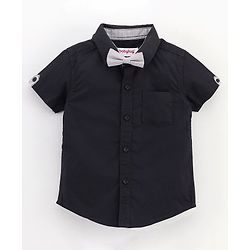 Babyhug Half Sleeves Solid Party Shirt with Pocket and Bow - Black