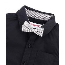 Babyhug Half Sleeves Solid Party Shirt with Pocket and Bow - Black