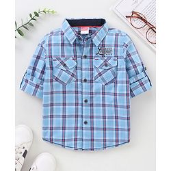 Babyhug Full Sleeves Cotton Checks Shirt - Blue