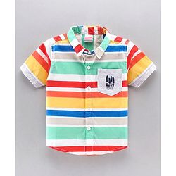 Babyhug Boys Half Sleeve One Pocket Striped Shirt - Multicolor