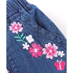 Babyhug Mid Thigh Denim Shorts Floral Embroidery - Blue