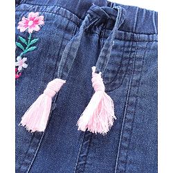 Babyhug Mid Thigh Denim Shorts Floral Embroidery - Blue