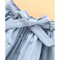 Babyhug Mid Thigh Denim Skirt with Lace Belt & Floral Embroidery - Blue