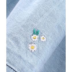 Babyhug Mid Thigh Denim Skirt with Lace Belt & Floral Embroidery - Blue