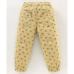 Babyhug Cotton Lycra Full Length Dino Printed Jogger Pant - Light Beige