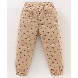 Babyhug Cotton Lycra Full Length Dino Printed Jogger Pant - Light Beige