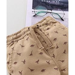Babyhug Cotton Lycra Full Length Dino Printed Jogger Pant - Light Beige